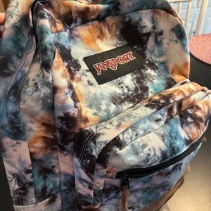 Jansport Multicolor Tie-Dye Backpack with Leather Pull